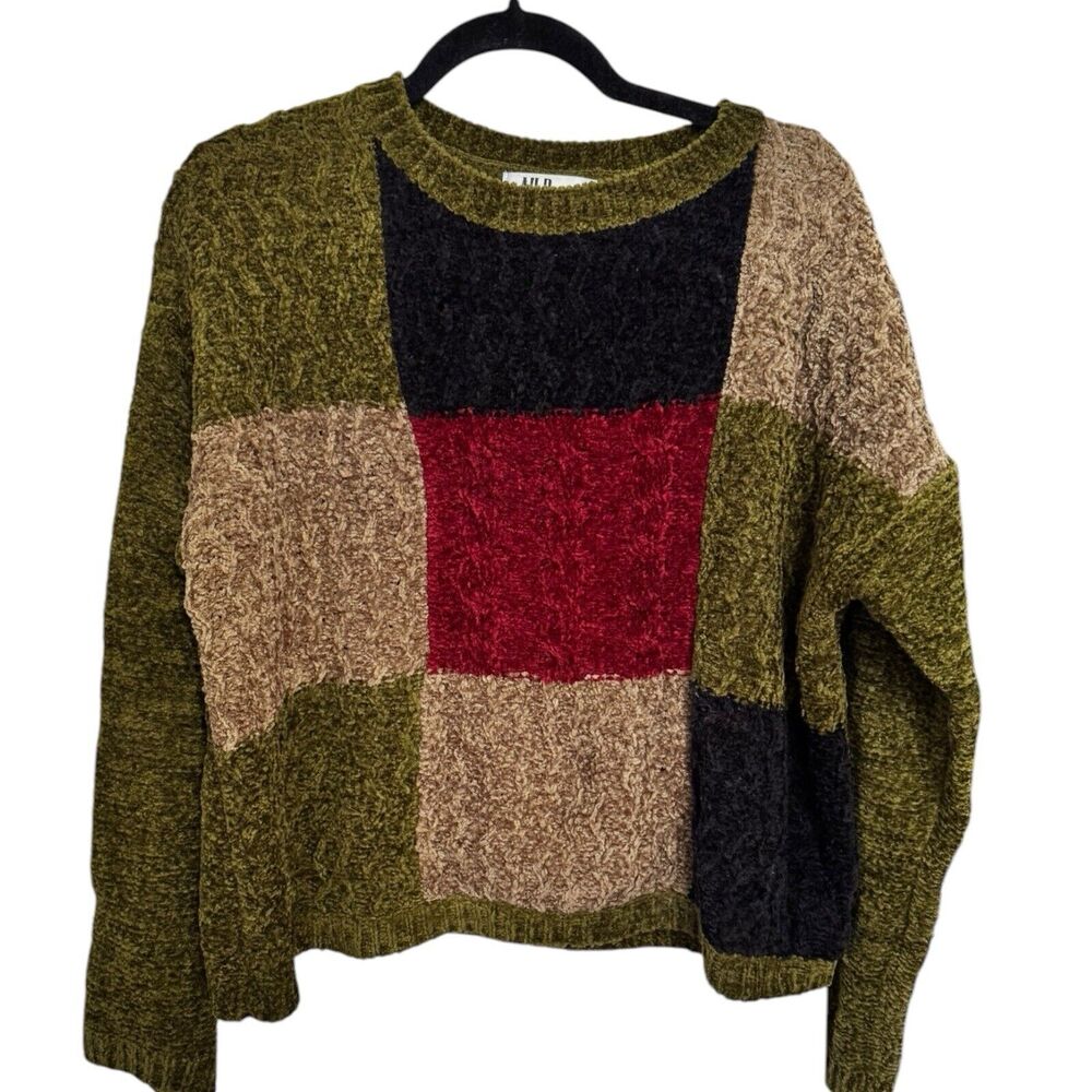 All Points Vintage Dark Colorblock Boxy Chenille Knit Sweater Womens Large